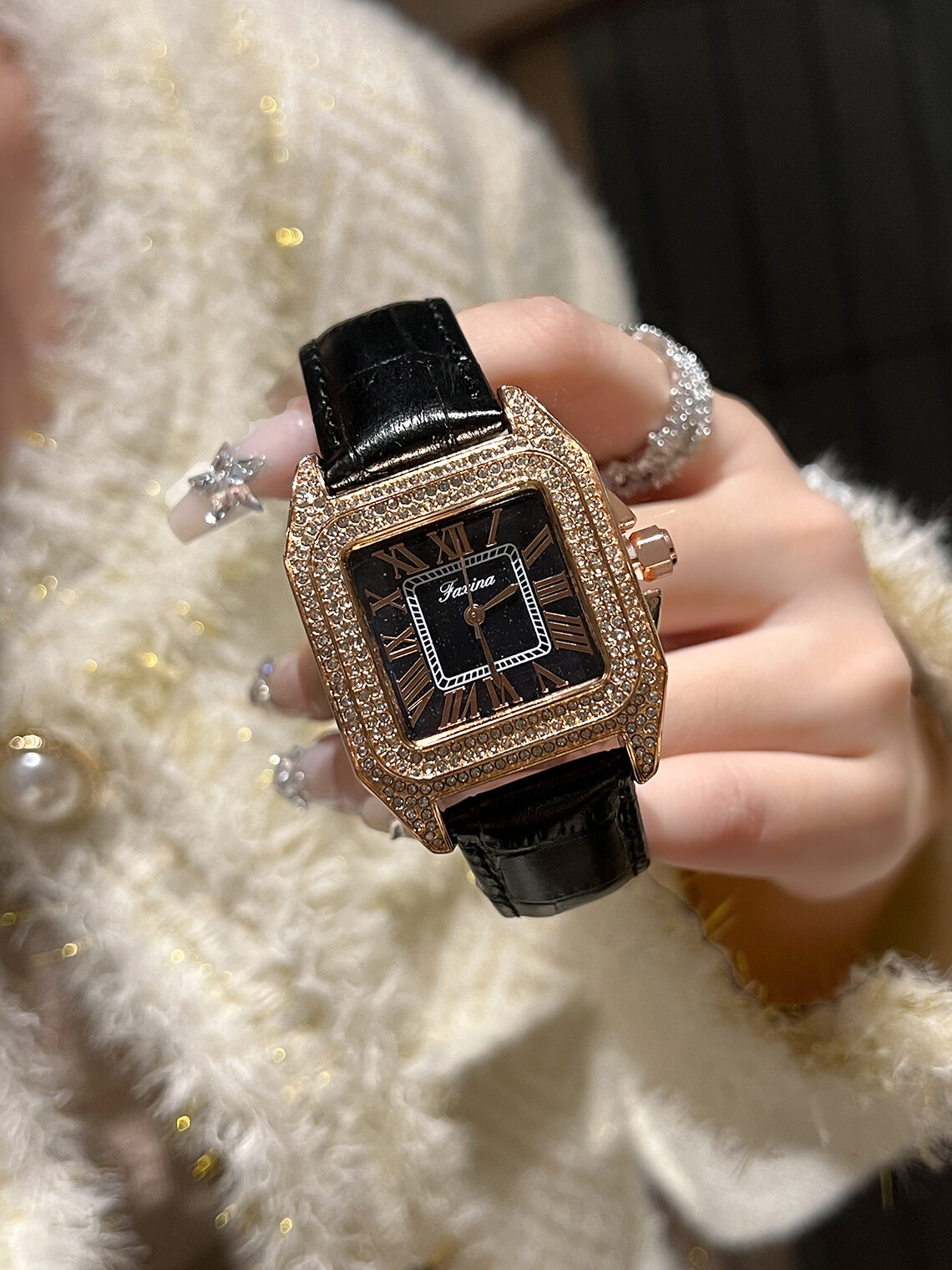 Fasina New Diamond-encrusted Women's Square Watch Korean Belt Quartz Watch Trendy Cross-border Hot Wholesale Explosions 2 O1CN01NowLbA1riAJrCHR7u 2218159085664 0 cib