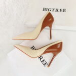 Stiletto heel banquet women's shoes shallow mouth pointed color matching spring and autumn new super high heel shoes