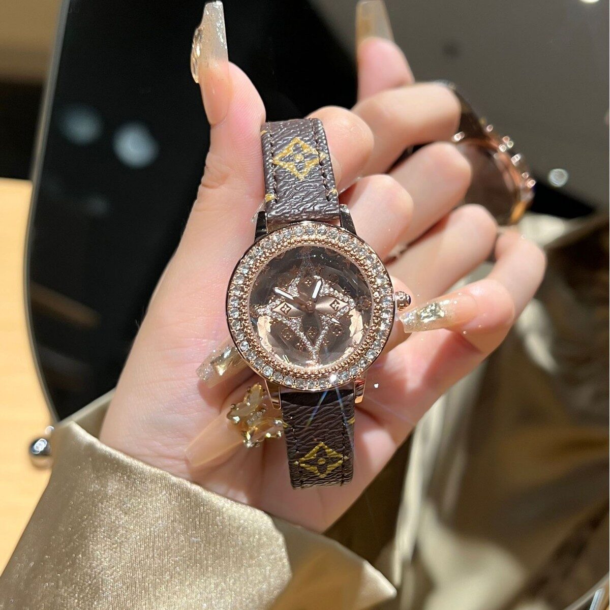 O1CN01R9xBYg1riAJQAqrCt_2218159085664-0-cib.jpg Counter Straight Hair Quality Trendy Brand New Diamond Digital Women's Steel Band Watch Douyin Popular Genuine Leather Women's Versatile - Image 1