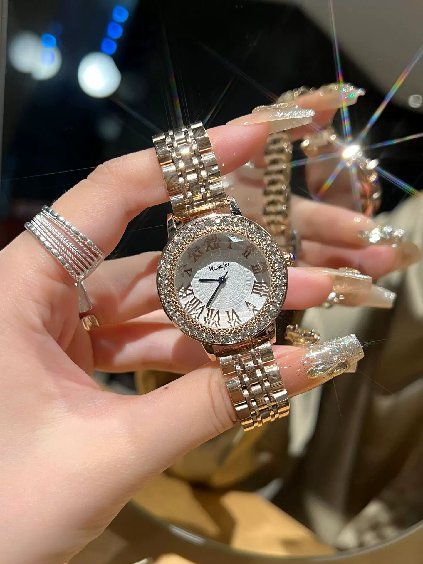 Trendy Brand New Roman Steel Strap Genuine Leather Diamond-Encrusted Women's Watch Quartz Luxury Diamond-Encrusted 2 O1CN01SrOsj51riAJ5IuqYH 2218159085664 0 cib