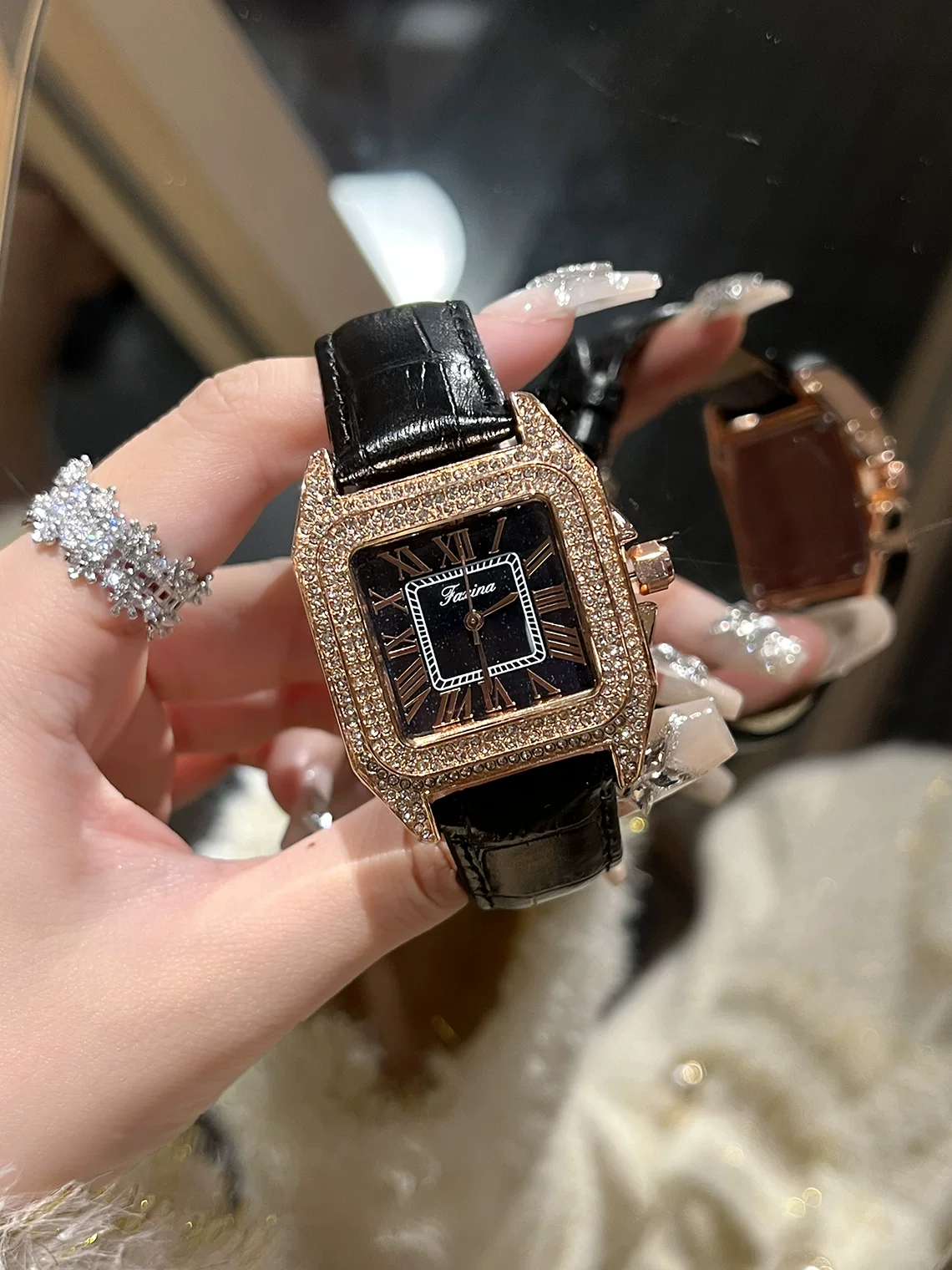 Fasina New Diamond-encrusted Women's Square Watch Korean Belt Quartz Watch Trendy Cross-border Hot Wholesale Explosions 8 O1CN01dG5eHU1riAJtgvSwq 2218159085664 0 cib