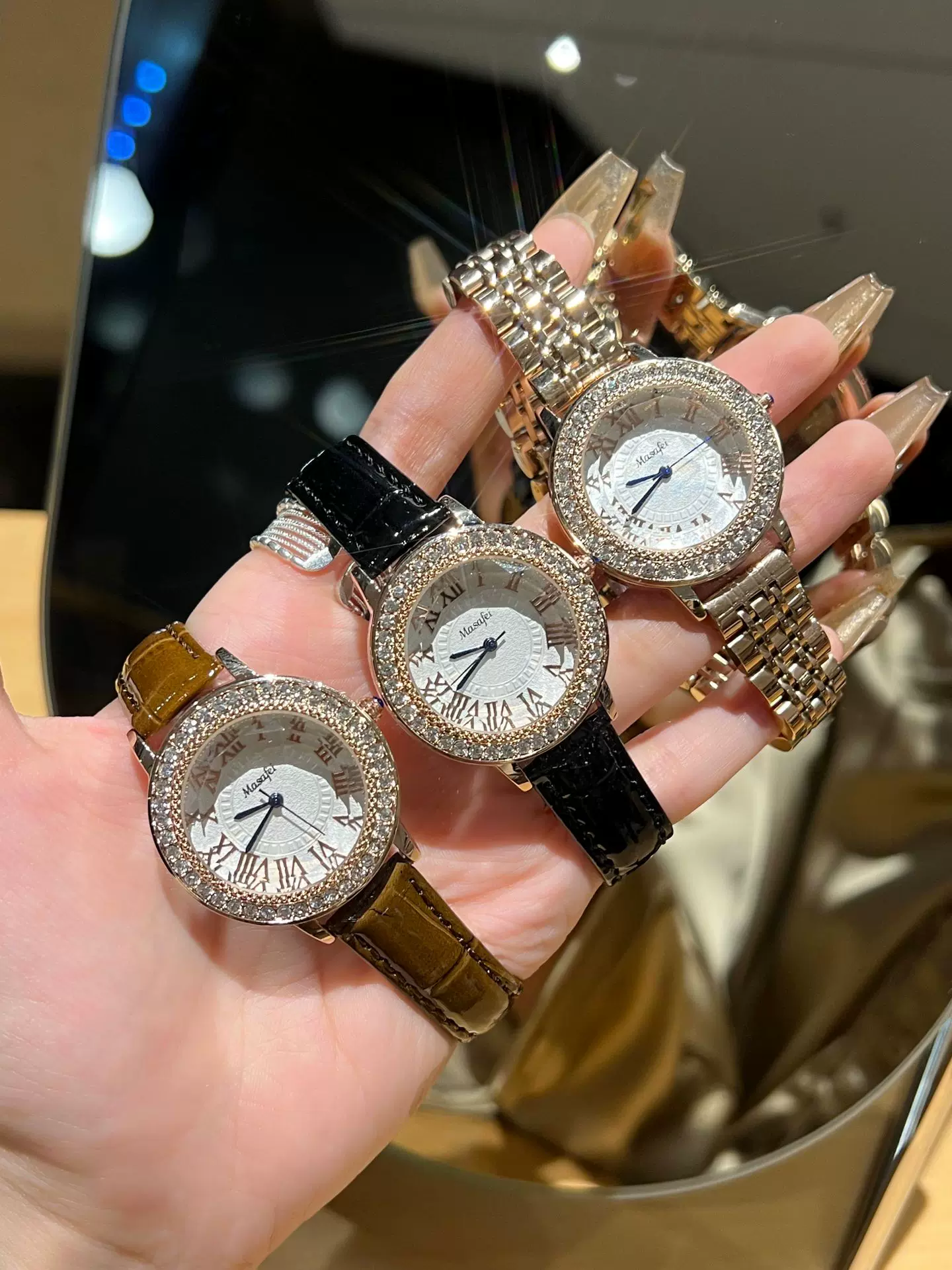 Trendy Brand New Roman Steel Strap Genuine Leather Diamond-Encrusted Women's Watch Quartz Luxury Diamond-Encrusted 5 O1CN01p9RXOO1riAJDIbmyT 2218159085664 0 cib