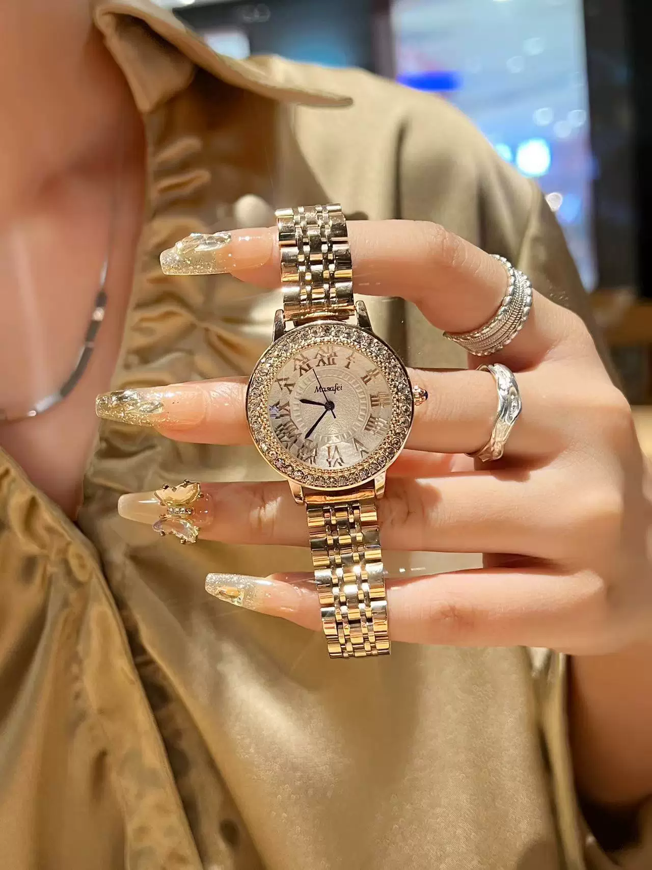 Trendy Brand New Roman Steel Strap Genuine Leather Diamond-Encrusted Women's Watch Quartz Luxury Diamond-Encrusted 9 O1CN01pXAHzh1riAJCeOfI2 2218159085664 0 cib