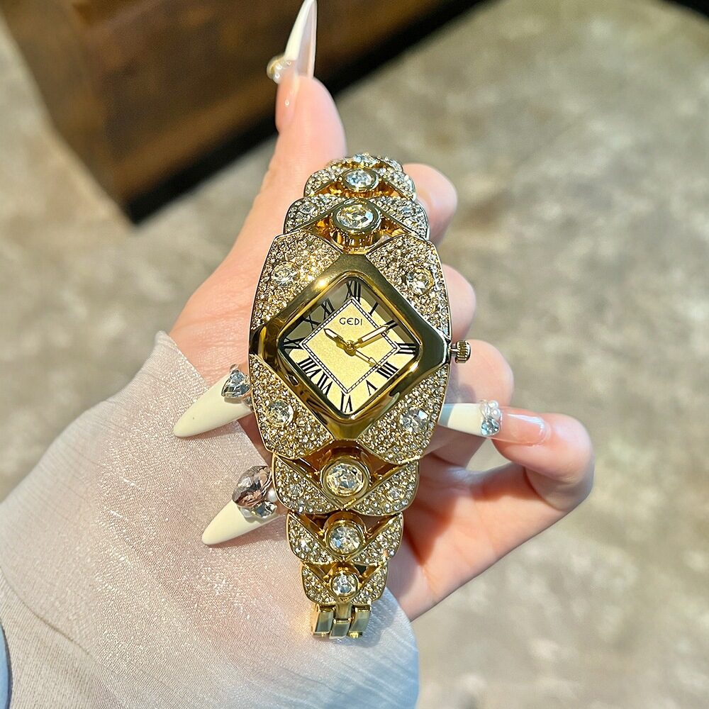 O1CN017swisv1HTDI6UqMR2_2690900758-0-cib.jpg Goldie Light Luxury Full Diamond High-End Bracelet-Style Watch Strap Women's Watch Small Retro Bracelet Dial Quartz Watch - Image 1