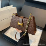 Simple underarm bag women's new H buckle spring and summer crossbody solid color small square bag high-grade stone pattern bag - Image 4