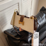 Simple underarm bag women's new H buckle spring and summer crossbody solid color small square bag high-grade stone pattern bag - Image 3