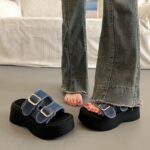 Summer Thick-Soled Sandals for Women, Height-Increasing Denim Cross-Border Best-Selling Casual Round-Toe Back-Strap Beach Sandals - Image 2