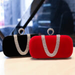Cross-border hot flannel diamond evening bag black velvet banquet bag high-grade cheongsam bag - Image 2