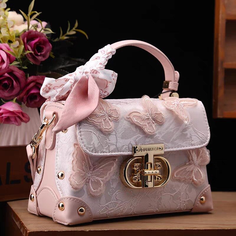 O1CN01vPJol12AAiAcJ9MJb_2219557148163-0-cib.jpg Authentic Women's Genuine Leather Handbag New Fashion Versatile Butterfly Scarf Single Shoulder Crossbody Small Square Bag - Image 1