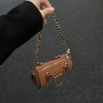 New Retro Chain Cylinder Bag Niche Design Frosted Handbag Women's High-End Soft-Sided Crossbody Bag - Image 3