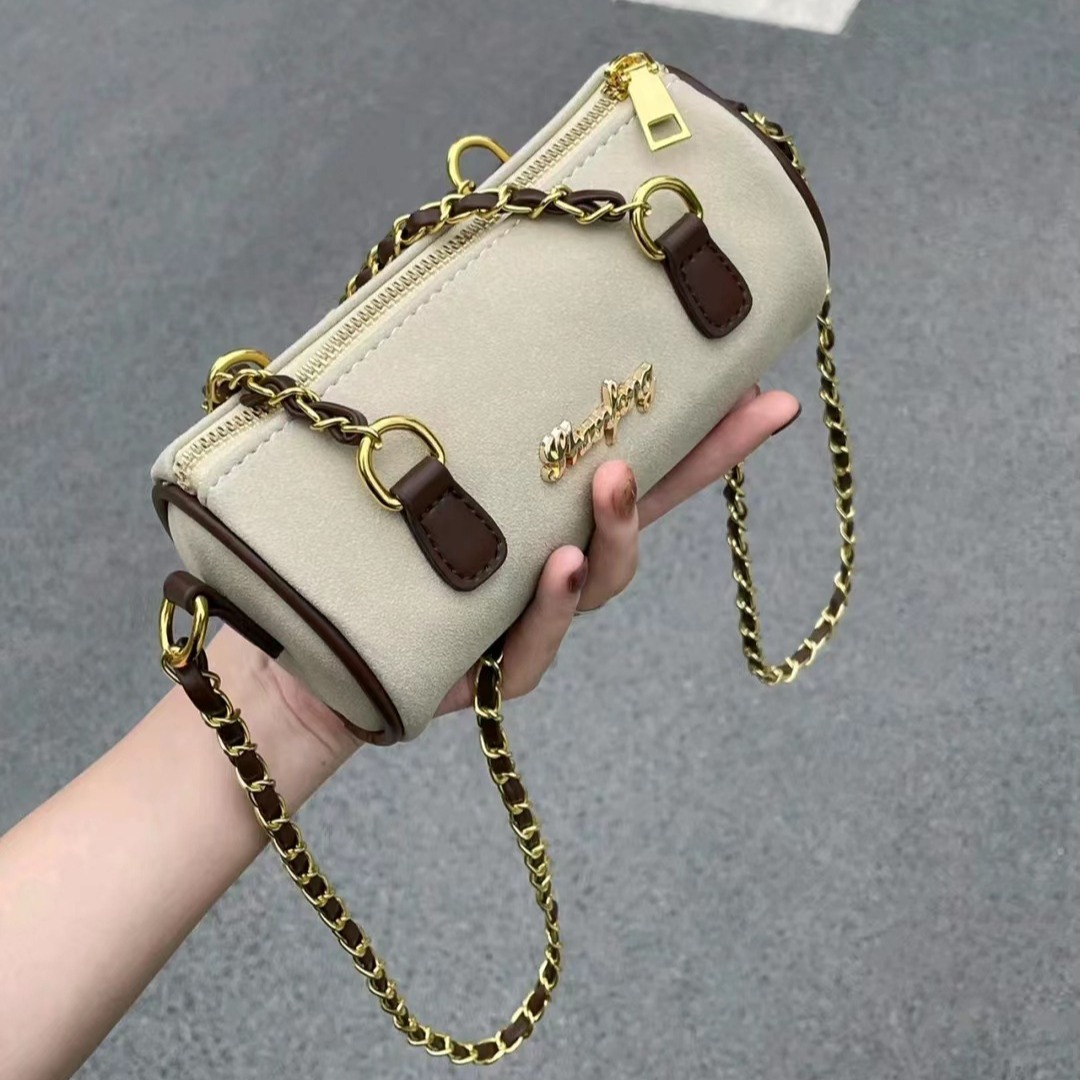 O1CN01a6bVBy1DZO1e1CLWZ_2217511990230-0-cib.jpg New Retro Chain Cylinder Bag Niche Design Frosted Handbag Women's High-End Soft-Sided Crossbody Bag - Image 1
