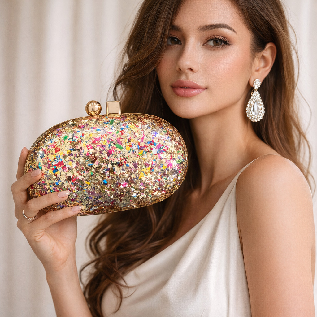 O1CN01acvntB2BVbsqsPfOe_3954728344-0-cib.jpg New Women's Bag Acrylic Evening Bag Single Shoulder Crossbody Party Light Luxury Chain Shell Clutch Evening Bag - Image 1
