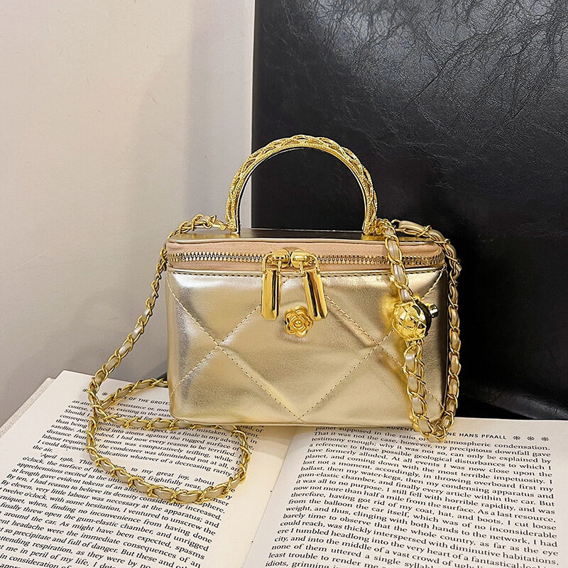 O1CN01mueYAY1ePJ0lywyyA_2218067423863-0-cib.jpg Chain Camellia Small Square Bag Women's New Diamond Box Bag Fashion Hollow Handle Crossbody Bag Metal Chain - Image 1
