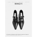 Pointed Retro Mary Jane Shoes Soft Leather Shoes with Shallow Thick Heel Single Shoes Women's High Heel Commuter Women's Shoes - Image 4