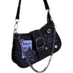 Y2K Millennium Star Denim Underarm Bag Fashion Trendy Niche Design Crescent Bag Canvas Handbag Chain Bag - Image 5
