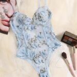 European and American Women's New Lace-Up Water-Soluble Embroidery Floral Bodysuit with U-Shaped Back, See-Through Lingerie in Multiple Colors and Plus Sizes - Image 3