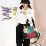 Contrasting Color Canvas Bag, Women's Large Capacity Retro Contrasting Color Splicing Cloth Bag, New Shoulder Handbag - Image 4
