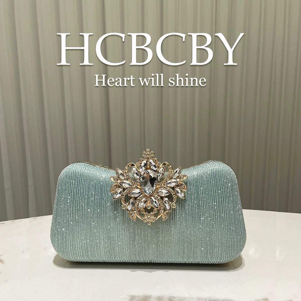 O1CN01CaoFCe1ubhbBWAPdn_2218895956056-0-cib.jpg Mint Green Gorgeous Rhinestone Buckle Decorative Stripe Clutch Bag Ladies Fashion Elegant Box Type Evening Bag - Image 1
