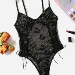 European and American Women's New Lace-Up Water-Soluble Embroidery Floral Bodysuit with U-Shaped Back, See-Through Lingerie in Multiple Colors and Plus Sizes - Image 2