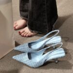 Sea Salt Blue French-Style Elegant Closed-Toe Sandals for Women, 2025 Spring/Summer New Model, Stiletto Heel, Pointed Toe,