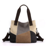 Contrasting Color Canvas Bag, Women's Large Capacity Retro Contrasting Color Splicing Cloth Bag, New Shoulder Handbag