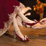 New Pearl Western Style Shallow Mouth Thick Heel Shoes Xiuhe Clothing Red Bridal Wedding Shoes Trendy