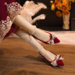 New Pearl Western Style Shallow Mouth Thick Heel Shoes Xiuhe Clothing Red Bridal Wedding Shoes Trendy - Image 3