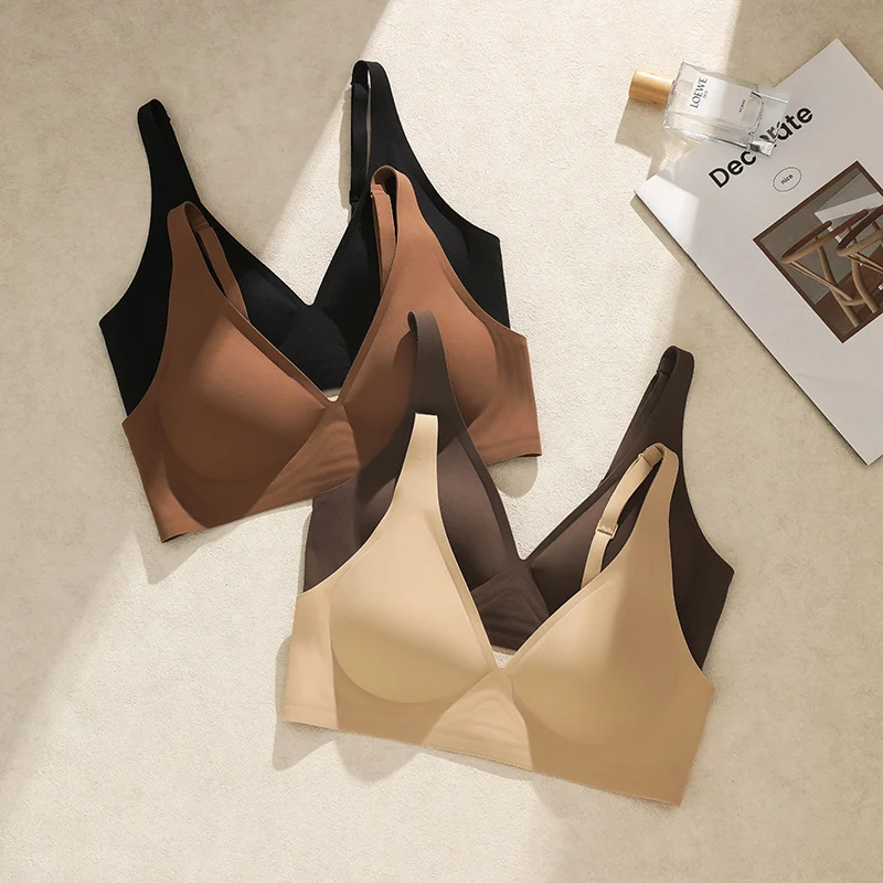 O1CN0174Jzfk1awVH555K3H_2214766263394-0-cib.webp Semi-fixed cup jelly strip soft support no steel ring bra small chest gathered seamless underwear women's Wireless bra - Image 1