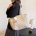 Large Capacity Bag Women's New Tote Bag Diamond Plaid Canvas Cotton Clothing Bag Niche All-match Shoulder Bag