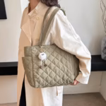 Large Capacity Bag Women's New Tote Bag Diamond Plaid Canvas Cotton Clothing Bag Niche All-match Shoulder Bag - Image 2