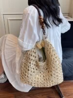 Super Popular Instagram-Style Lazy Woven Straw Bag for Women, Large Capacity Bohemian Style Beach Bag for Seaside Vacation - Image 3