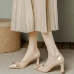 Nude-Colored Chunky Heel Pointed-Toe Comfortable Versatile Stunning Mid-Heel High-Heeled Shoes for Women - Image 4