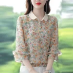 This Year's New Floral Chiffon Blouse for Women, Spring and Autumn Fashion Stylish Blouse, Beautiful Spring Shirt