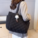 Large Capacity Bag Women's New Tote Bag Diamond Plaid Canvas Cotton Clothing Bag Niche All-match Shoulder Bag - Image 3