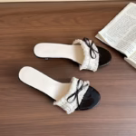 Summer New Style, Large Size, Bow-Knot, Chanel-Style High-Heeled Slip-On Slippers - Image 2