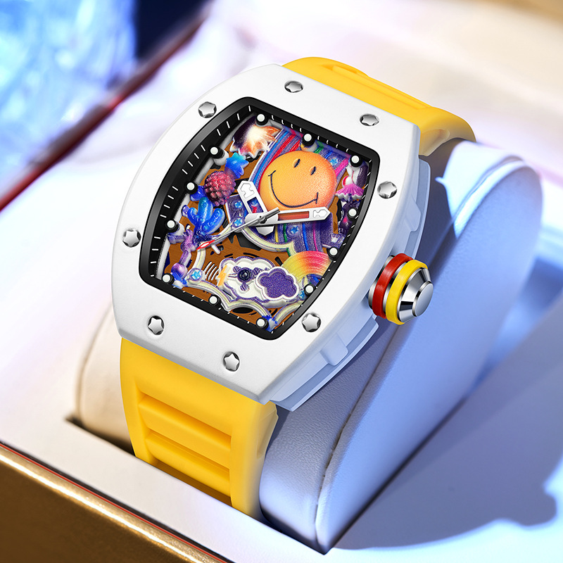 O1CN01zjmdFx1dcIha8yBfH_4023503756-0-cib.jpg New Miller Smiley Face Foreign Trade Cross-Border Barrel-Shaped Watch Men's Fashion Watch Luminous Waterproof Hollow Quartz Watch - Image 1
