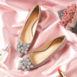 New Style Rhinestone Pearl Pointed Toe Flats Shoes for Female Bridesmaids High and Low Heel Shallow Mouth Crystal Sequin Shoes - Image 5